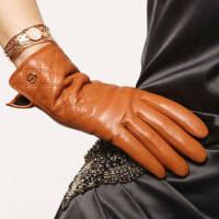 ELMA 艾玛 网格面 女士真皮手套 EL026NQF 沙色 L