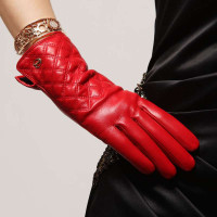 ELMA 艾玛 网格面 女士真皮手套 EL026NQF 红色 M