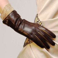 ELMA 艾玛 女士真皮手套/顶级羊皮+羊绒里 EL031NR 棕色 L