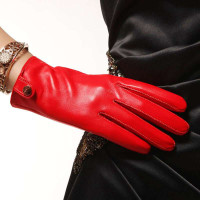 ELMA 艾玛 女士搭扣真皮手套 EL033PN 红色 M