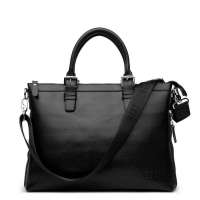 贺狮牛皮男式商务手提公文包黑色HS0047