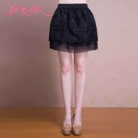 秋水伊人 女装合体精美花型修饰松紧腰多层短裙131109006