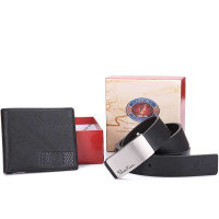 pouch kan商务男士牛皮板扣皮带+钱包组合B231035黑色