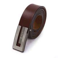  POUCH KAN 男款商务休闲牛皮板扣皮带A231021咖啡色
