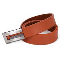  POUCH KAN 男款商务休闲牛皮板扣皮带A231023橙色