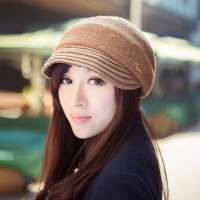 THANTRUE 真享 韩版圆顶针织帽子 宽檐鸭舌帽 女士时装毛线帽 B007 驼色