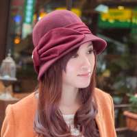 THANTRUE 真享 韩版进口羊毛帽子 盆帽 女士大蝴蝶结渔夫帽 H017 枣红色