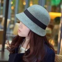 THANTRUE 真享 韩版羊毛帽子 圆顶宽檐小礼帽 女士豹纹盆帽 H020 夹花灰白
