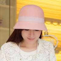 THANTRUE 真享 韩版羊毛帽子 圆顶宽檐小礼帽 女士豹纹盆帽 H020 粉色