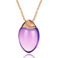 潮宏基 官方正品-晶石系列-紫郁之情-18K金-红18K金镶钻紫晶坠链/项链
