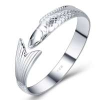 宝萃银楼 年年有鱼 女式千足银999纯银手镯手环