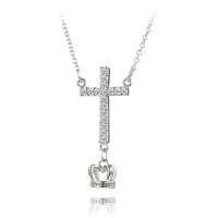 宝萃银楼 十字架皇冠 S925纯银复古镶嵌锆石项链