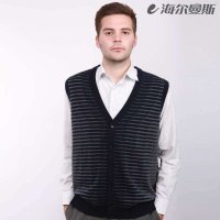 海尔曼斯男士新款V领羊毛开衫A314D29