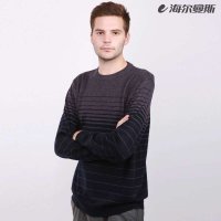 海尔曼斯男士条纹低圆领长袖羊毛衫B720D20