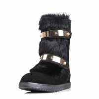 潮浪新2013新款秋季休闲平底舒适兔毛中筒磨砂牛皮单靴女鞋22X