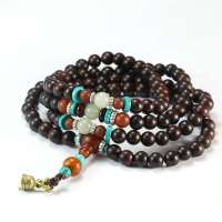 玖品缘原创正品民族风女士手饰极品小叶紫檀青白玉手链108念珠