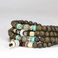 玖品缘原创民族风女108颗越南黑土沉香羊脂玉平安扣手链念珠