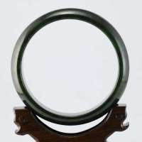 玖品缘新疆和田玉黑碧玉籽料手镯50.8# 淑女气质 附证书