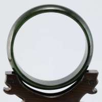 玖品缘新疆和田玉黑碧玉籽料手镯56.5# 经典宽边玉镯附证书