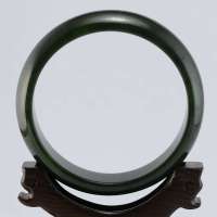 玖品缘新疆和田玉黑碧玉籽料手镯60.8# rudo-0205 经典宽边玉镯附证书