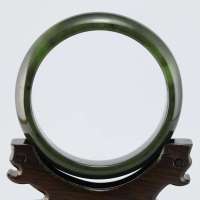 玖品缘新疆和田玉黑碧玉籽料手镯53.5# 经典宽边玉镯附证书