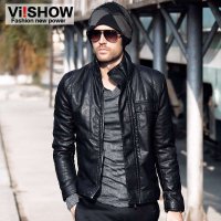 viishow男士皮衣PU修身夹克外套5613054