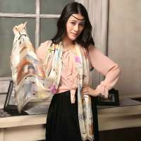 丝界(SIGI)文艺风尚 2013秋冬新款100%桑蚕丝围巾 长款印花围巾披肩 米色