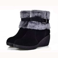 贝鸵牛绒短靴子高跟女靴坡跟雪地靴902