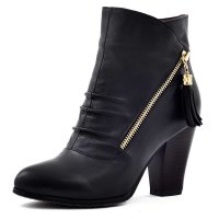 贝鸵高跟真皮中筒女靴子OL英伦短靴8002