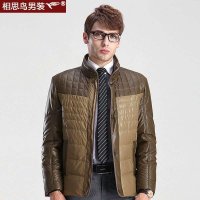红豆相思鸟男装商务休闲直筒立领仿皮料羽绒服HDXSY13517