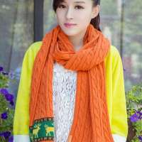 THANTRUE真享 韩版情侣针织围巾 秋冬季保暖长毛线 女士羊毛羊绒围脖 W067 橘色