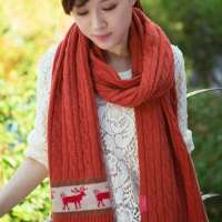 THANTRUE真享 韩版情侣针织围巾 秋冬季保暖长毛线 女士羊毛羊绒围脖 W067 深橘色