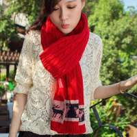 THANTRUE真享 韩版情侣针织围巾 秋冬季保暖长毛线 女士羊毛羊绒围脖 W067 红色