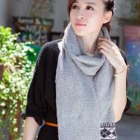 THANTRUE真享 韩版羊毛羊绒围巾 秋冬季纯色针织毛线围脖 男士情侣多用 W070 浅灰色