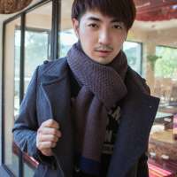THANTRUE真享 韩版超长针织围巾 秋冬季羊毛羊绒方巾 男士百变毛线围脖 W075 藏青色