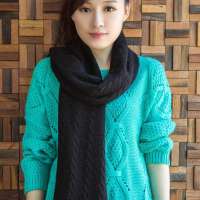 THANTRUE真享  韩版百搭针织围巾 秋冬季羊绒羊毛线方巾 女士纯色围脖 W076 黑色