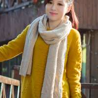 THANTRUE真享 韩版毛线针织围巾 秋冬季羊毛羊绒方巾 女士纯色百搭围脖 W077 驼色