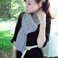 THANTRUE真享 韩版毛线针织围巾 秋冬季羊毛羊绒方巾 女士纯色百搭围脖 W077 灰色