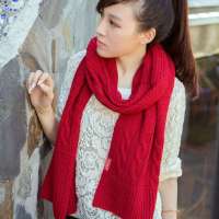 THANTRUE真享 韩版毛线针织围巾 秋冬季羊毛羊绒方巾 女士纯色百搭围脖 W077 红色
