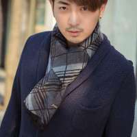 THANTRUE真享 时尚针织围巾 秋冬季桑蚕丝真丝方巾 男士百变毛线围脖 W079 深灰色组