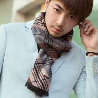 THANTRUE真享 时尚针织围巾 秋冬季桑蚕丝真丝方巾 男士百变毛线围脖 W079 咖啡色组