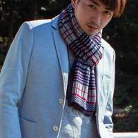 THANTRUE真享 韩版针织毛线围脖 秋冬季格子羊毛羊绒围巾 男士情侣长款 W069 藏青红灰