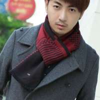 THANTRUE真享 英伦格子真丝围巾 秋冬季桑蚕丝方巾 男士百搭保暖围脖 W087 黑色/酒红