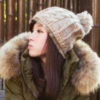 THANTRUE真享 韩版可爱套头针织帽子 秋冬天兔毛边毛线帽 女士包头帽 Z021 夹花驼色