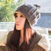 THANTRUE真享 韩版可爱套头针织帽子 秋冬天兔毛边毛线帽 女士包头帽 Z021 夹花灰色