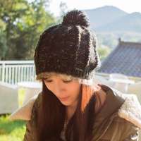 THANTRUE真享 韩版可爱套头针织帽子 秋冬天兔毛边毛线帽 女士包头帽 Z021 夹花黑色