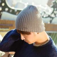 THANTRUE真享 韩版潮针织帽子 秋冬天套头帽纯棉毛线帽 男士翻檐包头帽 Z023 灰色