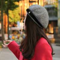 THANTRUE真享 韩版潮贝雷帽子 秋冬季兔毛呢帽 女士报童帽圆顶八角帽 B008 浅灰夹花