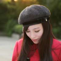 THANTRUE真享 韩版潮贝雷帽子 秋冬季兔毛呢帽 女士报童帽圆顶八角帽 B008 深灰夹花