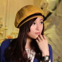 THANTRUE真享 韩版潮贝雷帽子 秋冬季兔毛呢帽 女士报童帽圆顶八角帽 B008 姜黄色